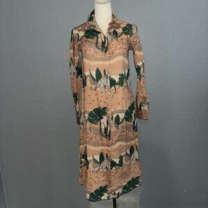 LAS SURENAS JUNGLE D' AMOUR LINEN BLEND BUTTON DOWN MAXI SHIRT DRESS - EUC - XS